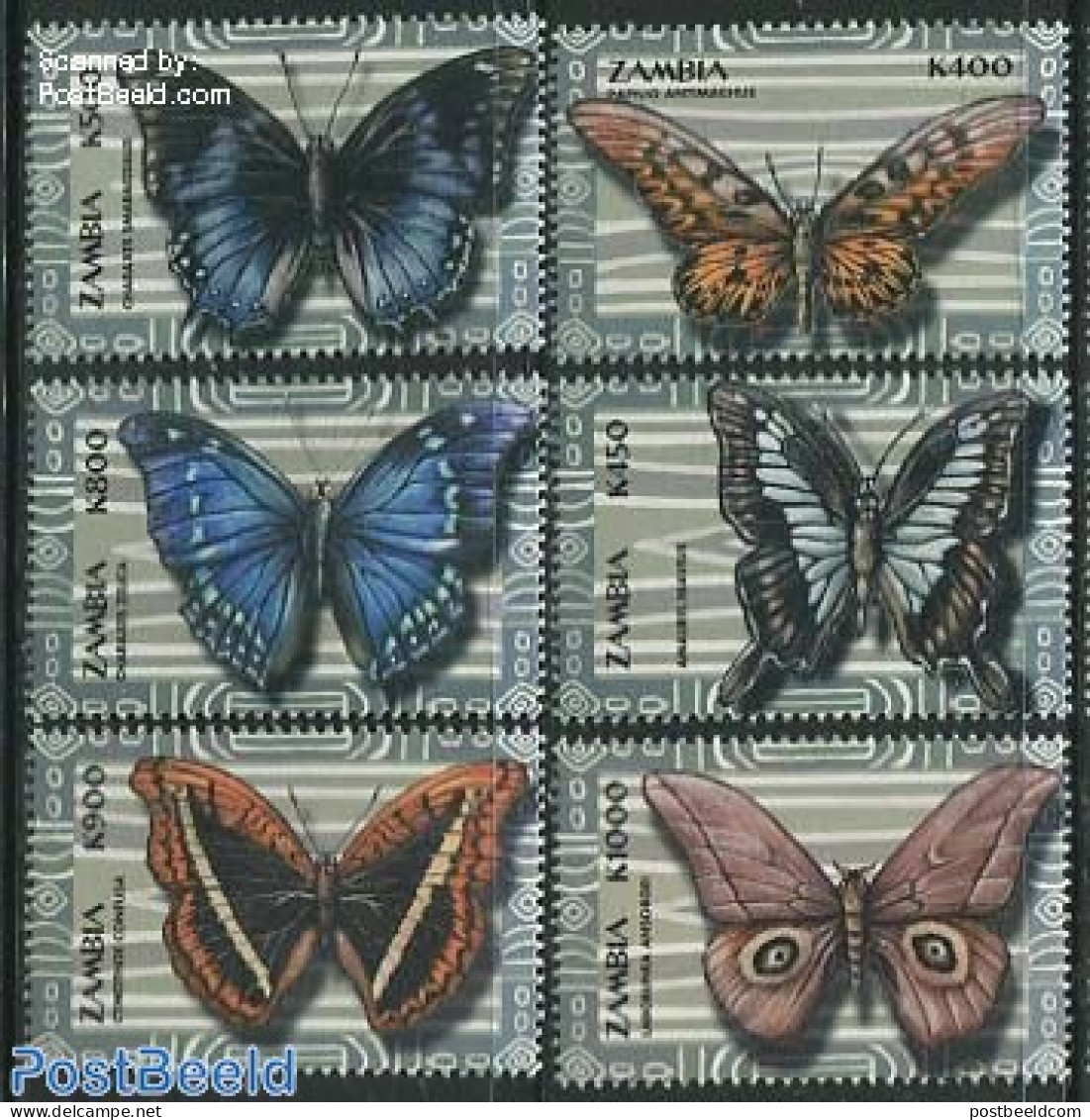 Zambia 2000 Butterflies 6v, Mint NH, Nature - Butterflies - Zambia (1965-...)