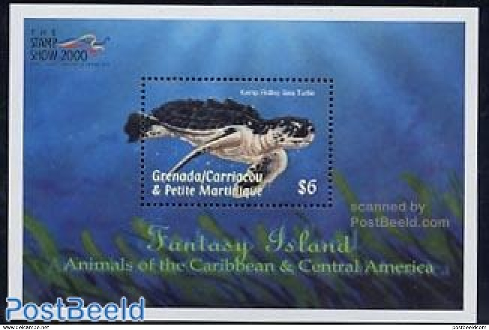Grenada Grenadines 2000 Stamp Show S/s, Bastard Turtle S/s, Mint NH, Nature - Reptiles - Turtles - Grenada (1974-...)