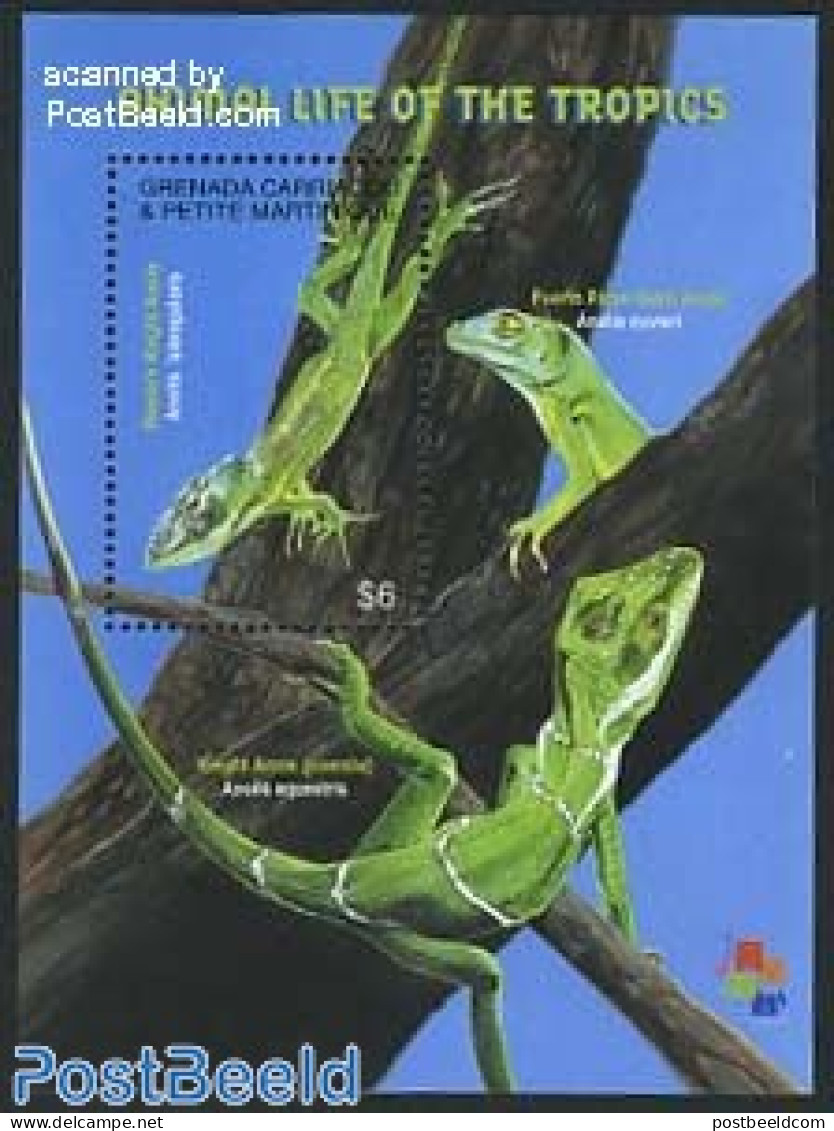 Grenada Grenadines 2001 Anolis Luteogularis S/s, Mint NH, Nature - Animals (others & Mixed) - Reptiles - Grenade (1974-...)