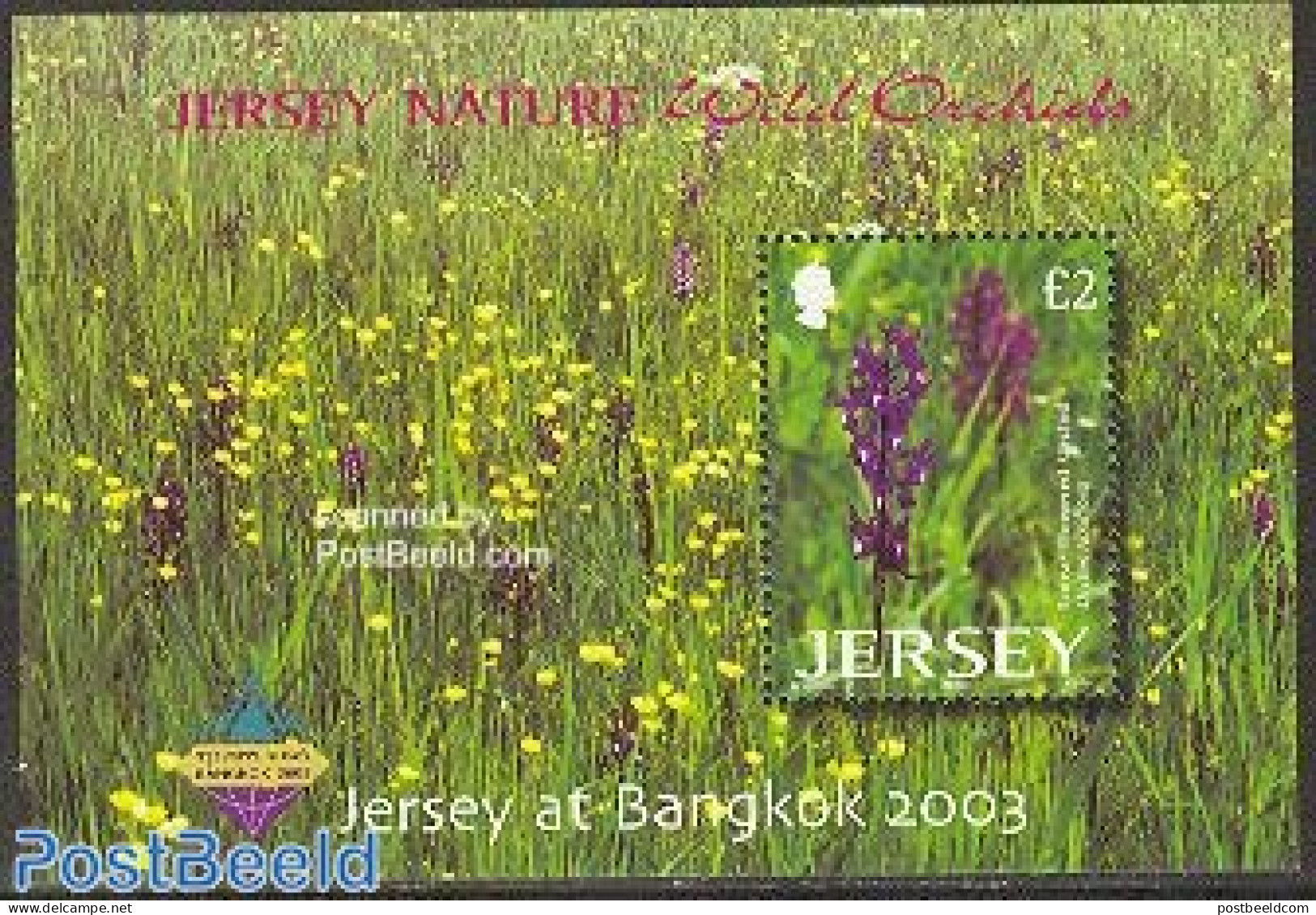 Jersey 2003 Orchids S/s Bangkok Overprint, Mint NH, Nature - Orchids - Philately - Jersey