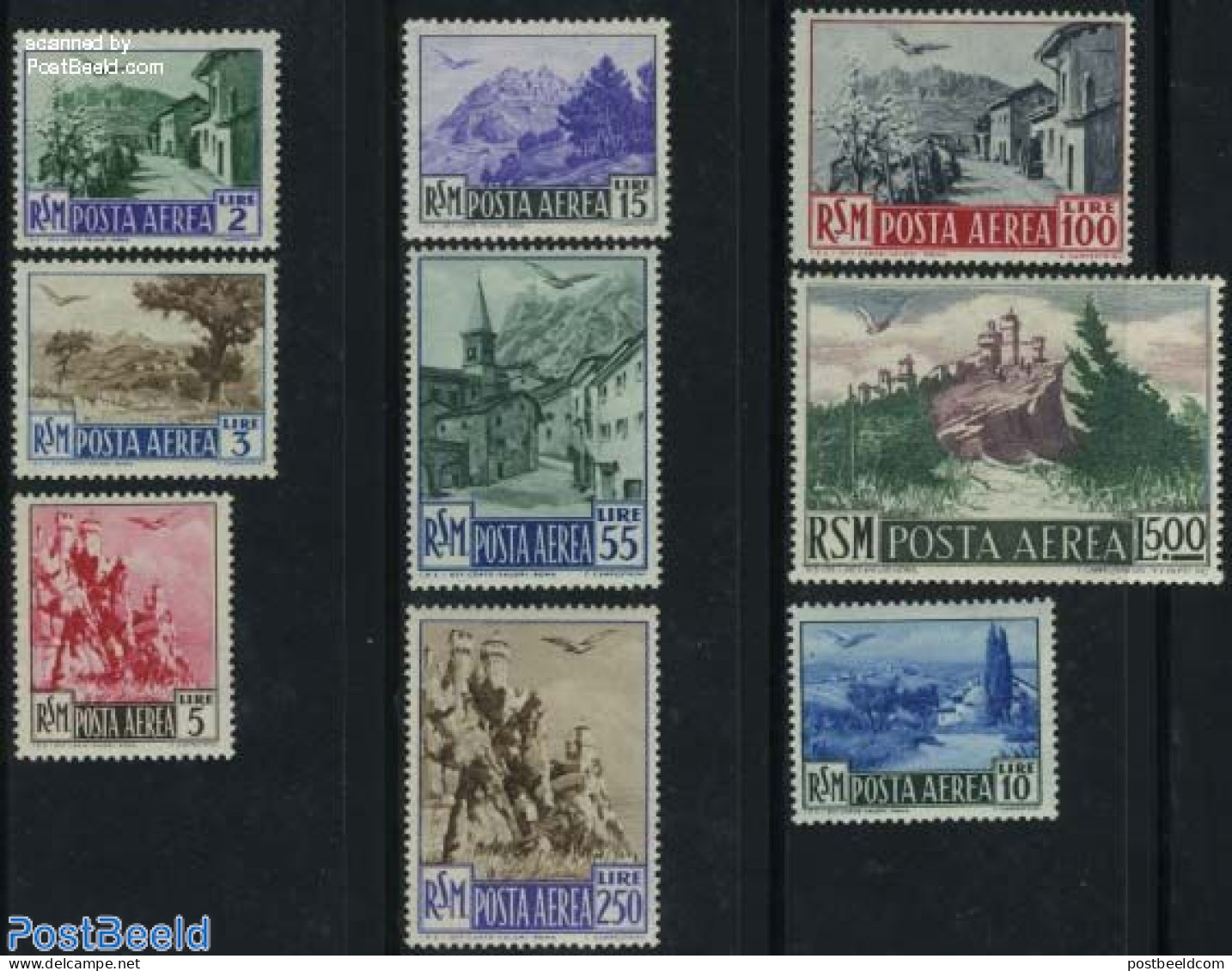 San Marino 1950 Airmail Definitives 9v, Mint NH, Transport - Aircraft & Aviation - Neufs