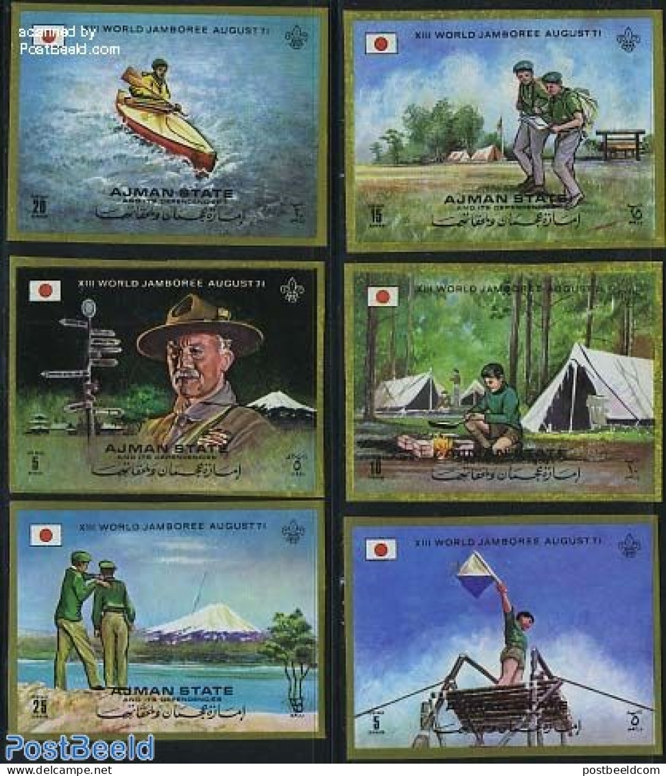 Ajman 1971 World Jamboree 6v Imperforated, Mint NH, Sport - Transport - Kayaks & Rowing - Scouting - Ships And Boats - Rowing