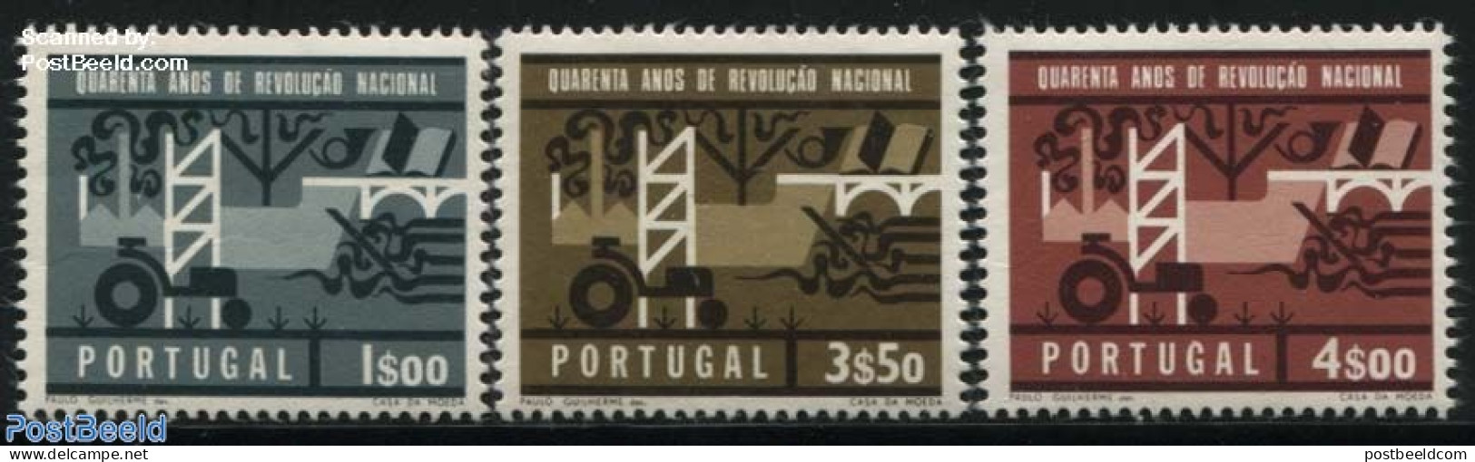 Portugal 1966 Revolution Anniversary 3v, Mint NH, Various - Agriculture - Unused Stamps