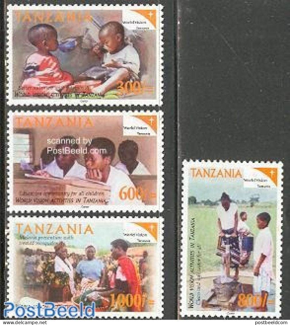 Tanzania 2003 World Vision 4v, Mint NH, Health - Nature - Science - Food & Drink - Water, Dams & Falls - Education - Alimentation