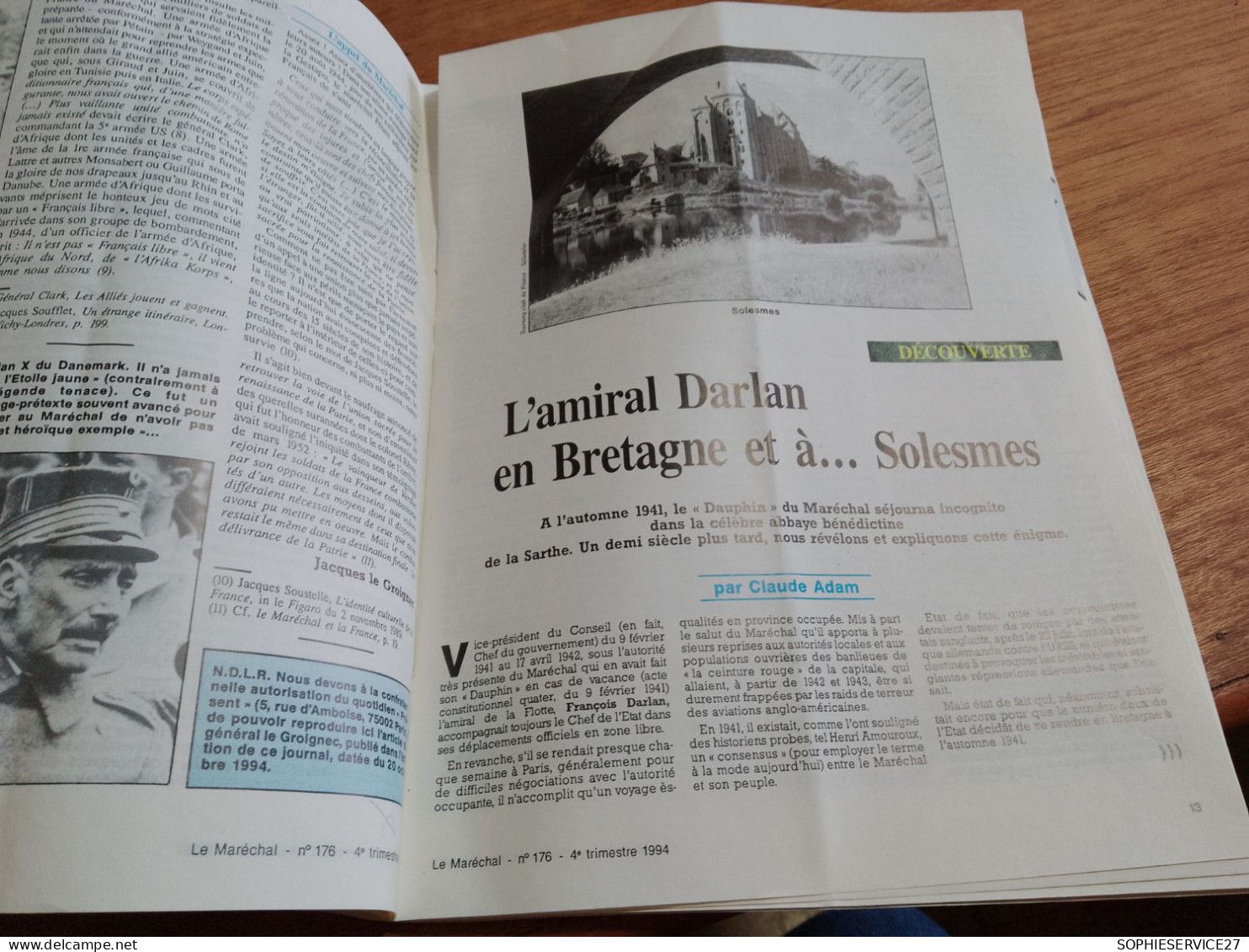 153 //  LE MARECHAL / 1994 / L'AMIRAL DARLAN A SOLESMES - Geschiedenis