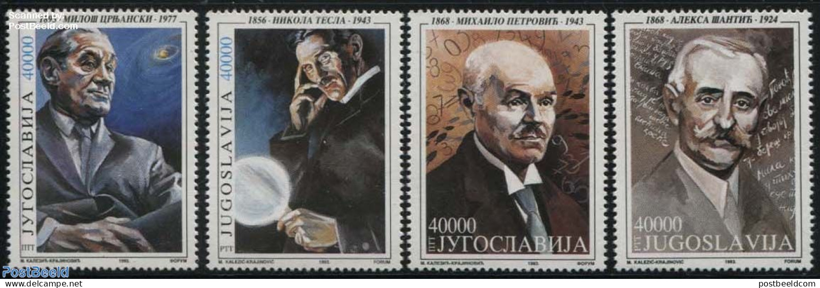 Yugoslavia 1993 Famous Persons 4v, Mint NH, History - Science - Newspapers & Journalism - Physicians - Statistics - Ar.. - Unused Stamps