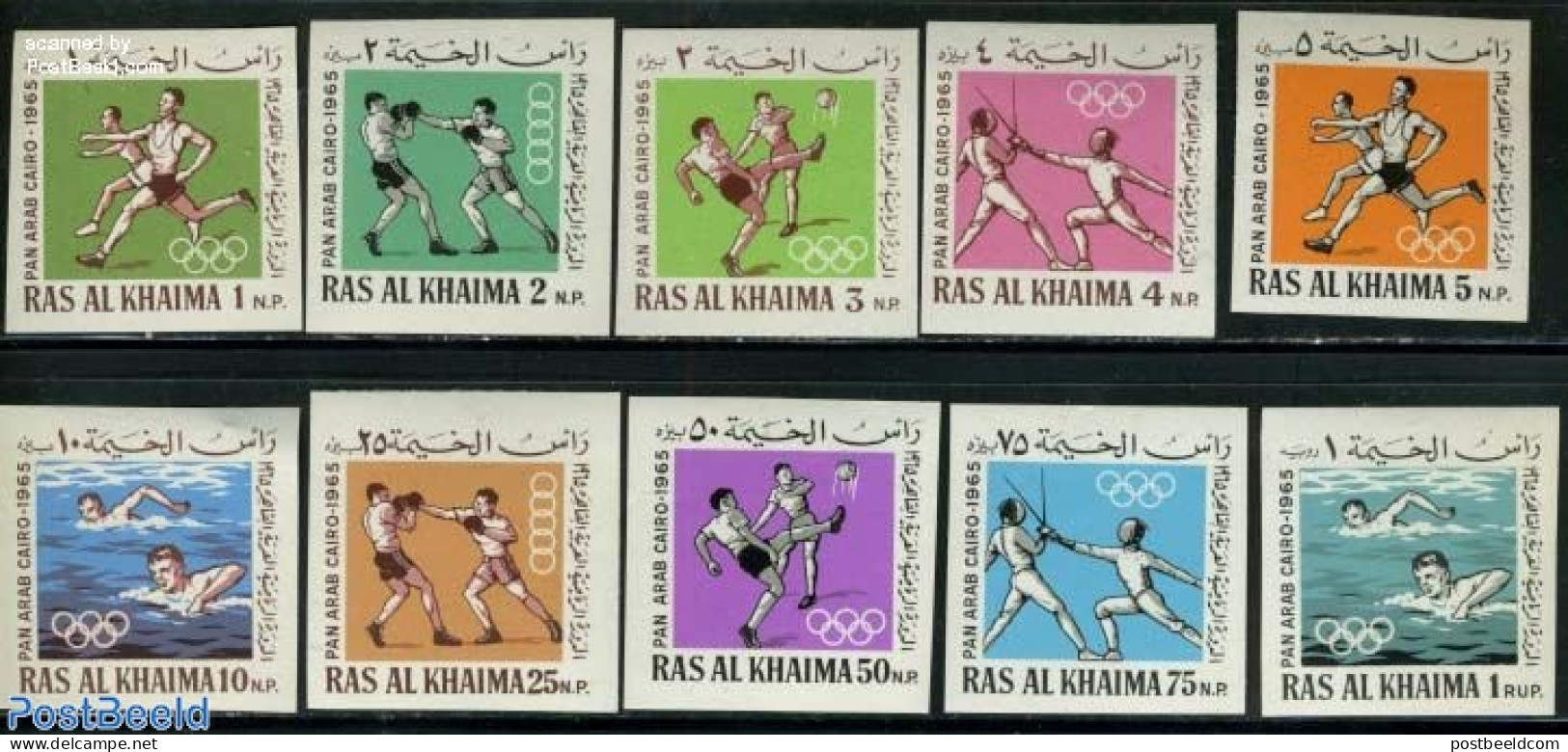 Ras Al-Khaimah 1966 Sports 10v Imperforated, Mint NH, Sport - Boxing - Fencing - Football - Sport (other And Mixed) - .. - Boxen