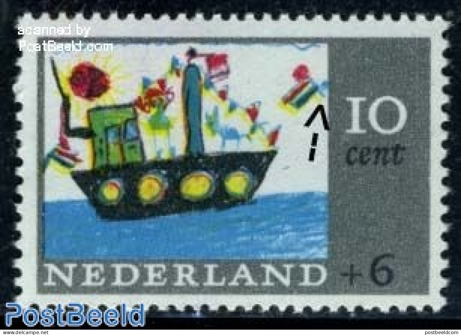 Netherlands 1965 Plate Flaw, 10+6c, Green Spot Right Of Right Flag, Mint NH, Transport - Ships And Boats - Children Dr.. - Ungebraucht