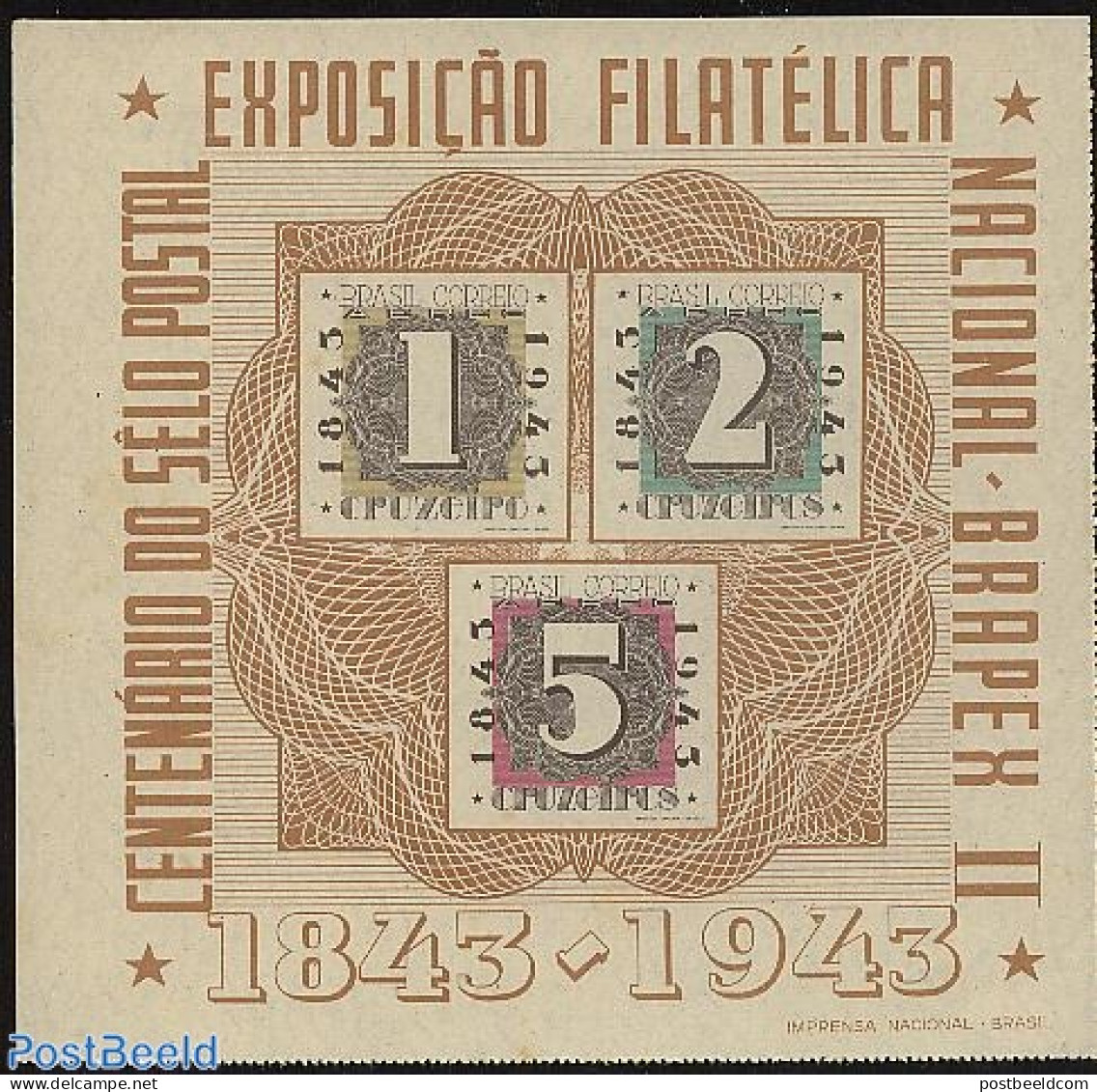 Brazil 1943 Stamp Centenary S/s, Mint NH, 100 Years Stamps - Unused Stamps