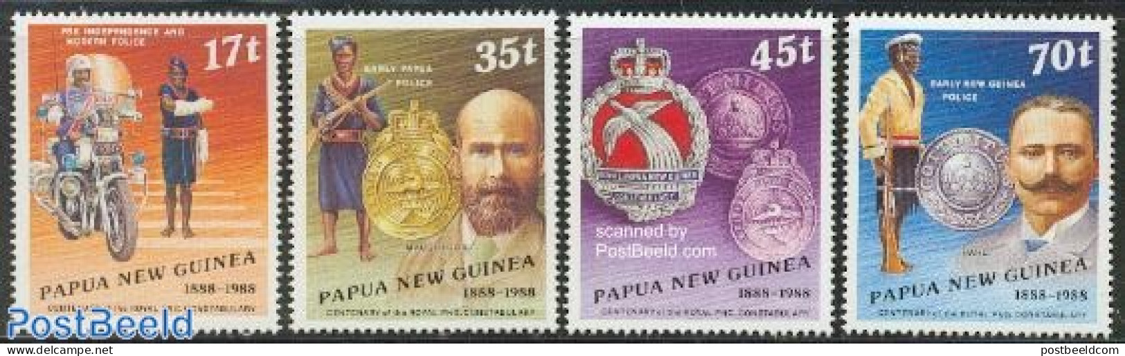 Papua New Guinea 1988 Police Centenary 4v, Mint NH, Transport - Various - Motorcycles - Police - Moto