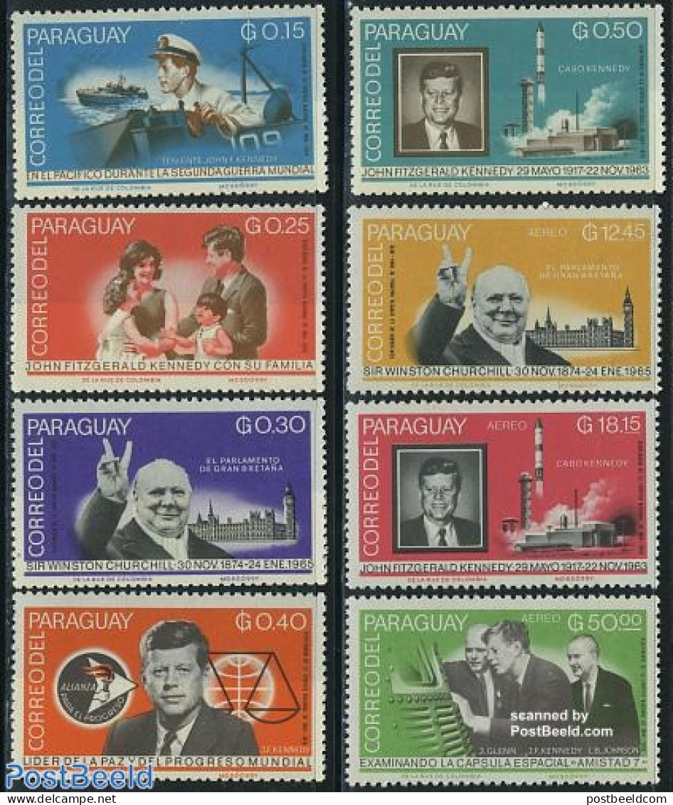 Paraguay 1965 Kennedy/Churchill 8v, Mint NH, History - Transport - American Presidents - Churchill - Ships And Boats -.. - Sir Winston Churchill