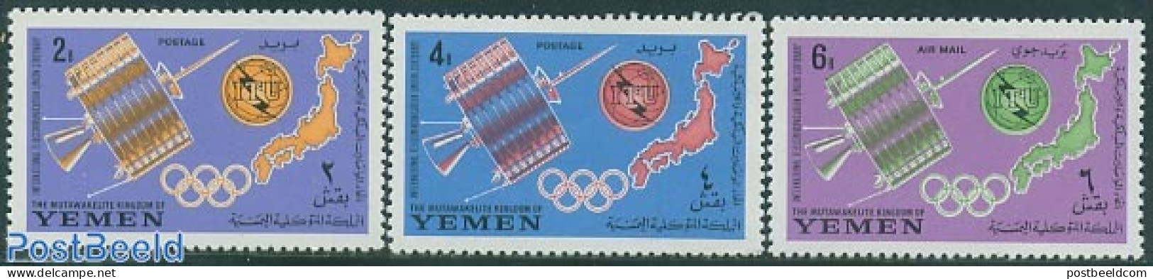 Yemen, Kingdom 1965 ITU Centenary 3v, Mint NH, Science - Transport - Various - Telecommunication - Space Exploration -.. - Telecom