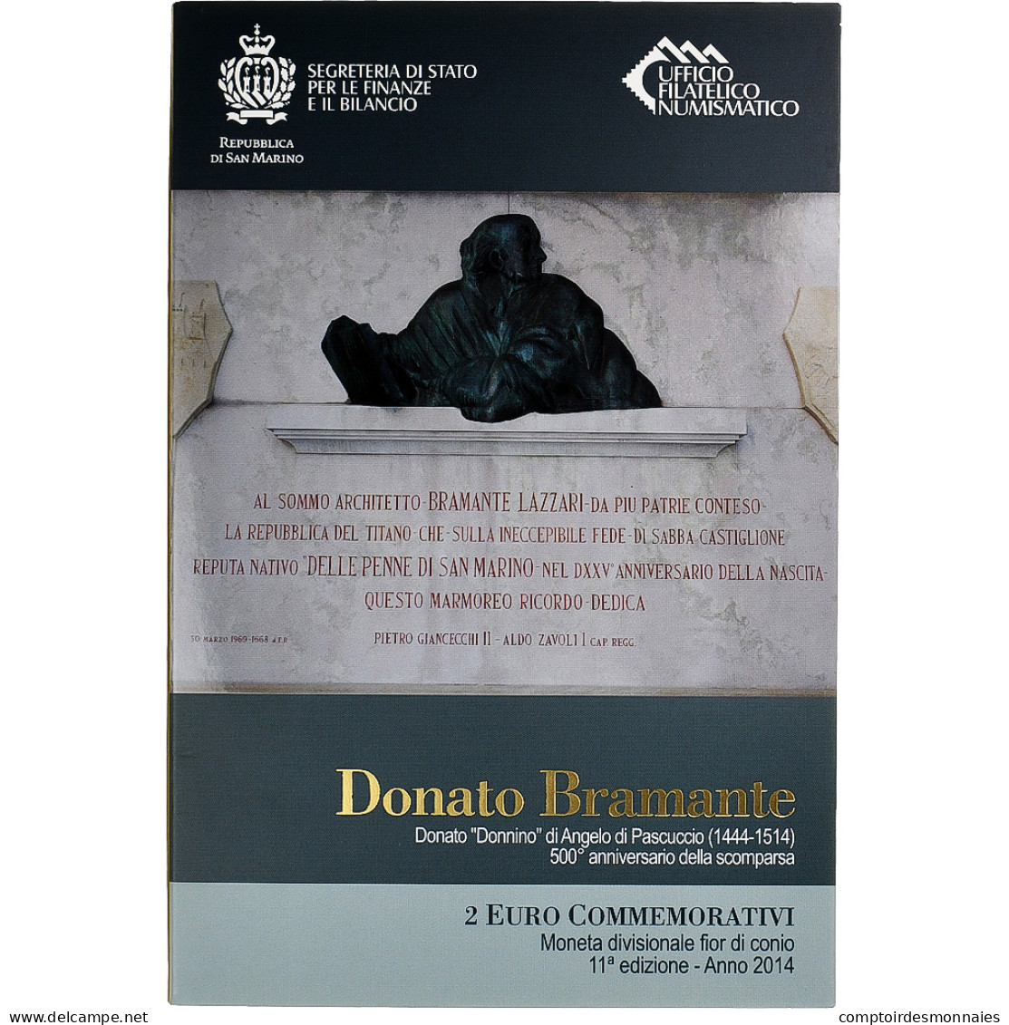 Saint Marin , 2 Euro, Donato Bramante, 2014, Rome, FDC, FDC, Bimétallique - San Marino