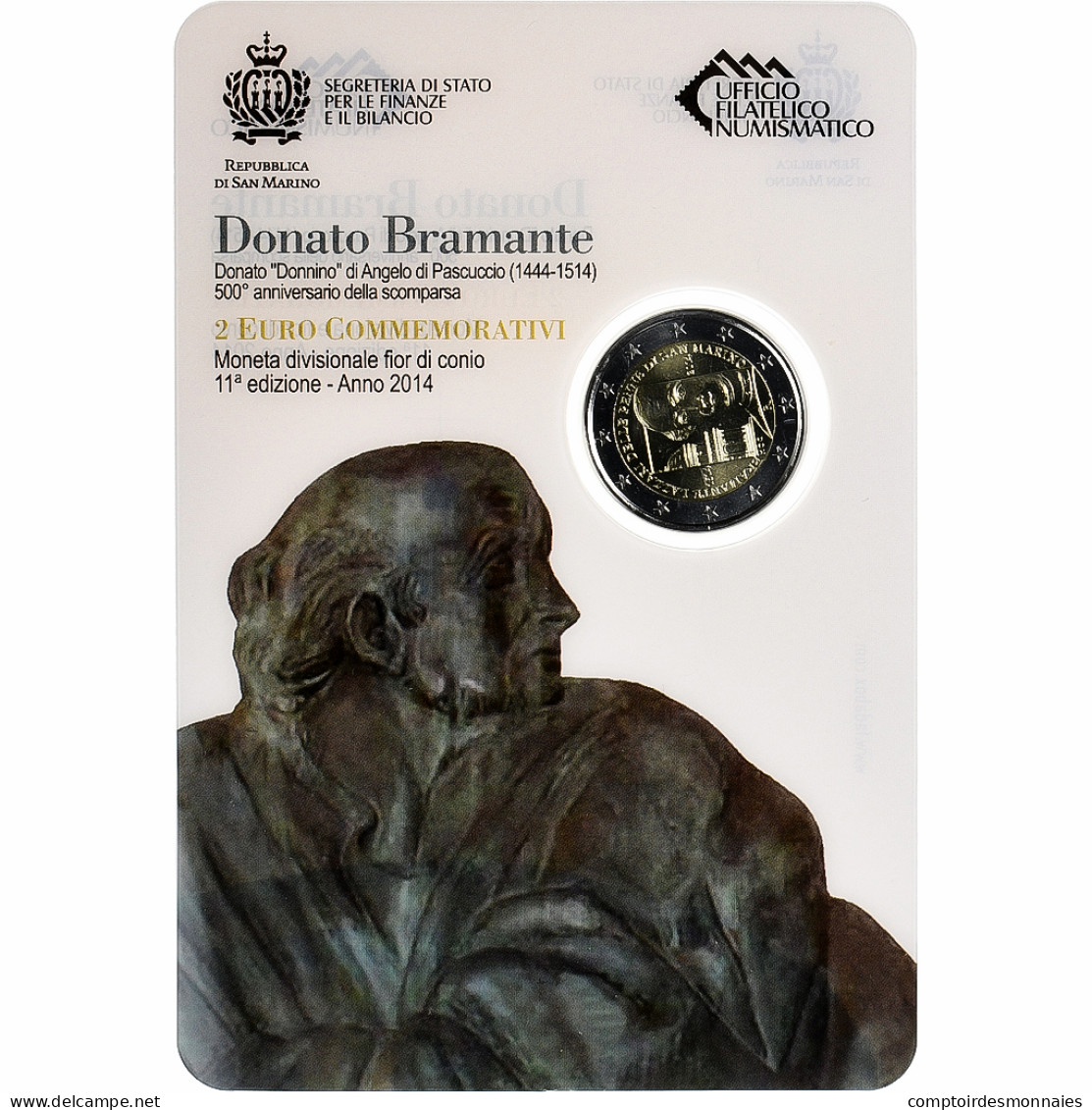 Saint Marin , 2 Euro, Donato Bramante, 2014, Rome, FDC, FDC, Bimétallique - San Marino