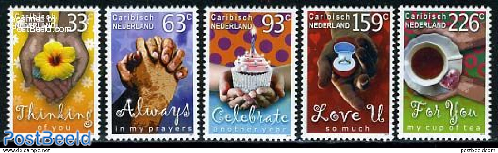 Dutch Caribbean 2011 Wishing Stamps 5v, Mint NH, Health - Nature - Various - Food & Drink - Flowers & Plants - Greetin.. - Alimentation
