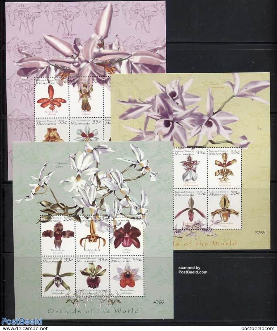 Micronesia 2000 Orchids 18v (3 M/s), Mint NH, Nature - Flowers & Plants - Orchids - Mikronesien