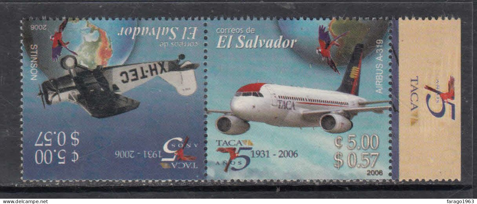 2006 El Salvador TACA Airlines Aviation Parrots TETE BECHE Upside Down Complete Horizontal Pair MNH **COOL** - El Salvador