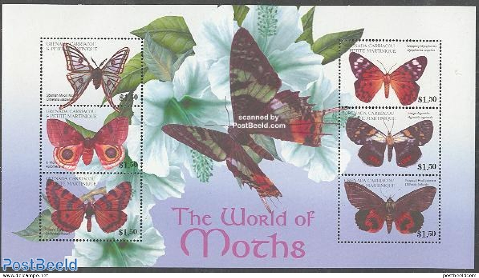 Grenada Grenadines 2001 Moth 6v M/s, Mint NH, Nature - Butterflies - Grenade (1974-...)