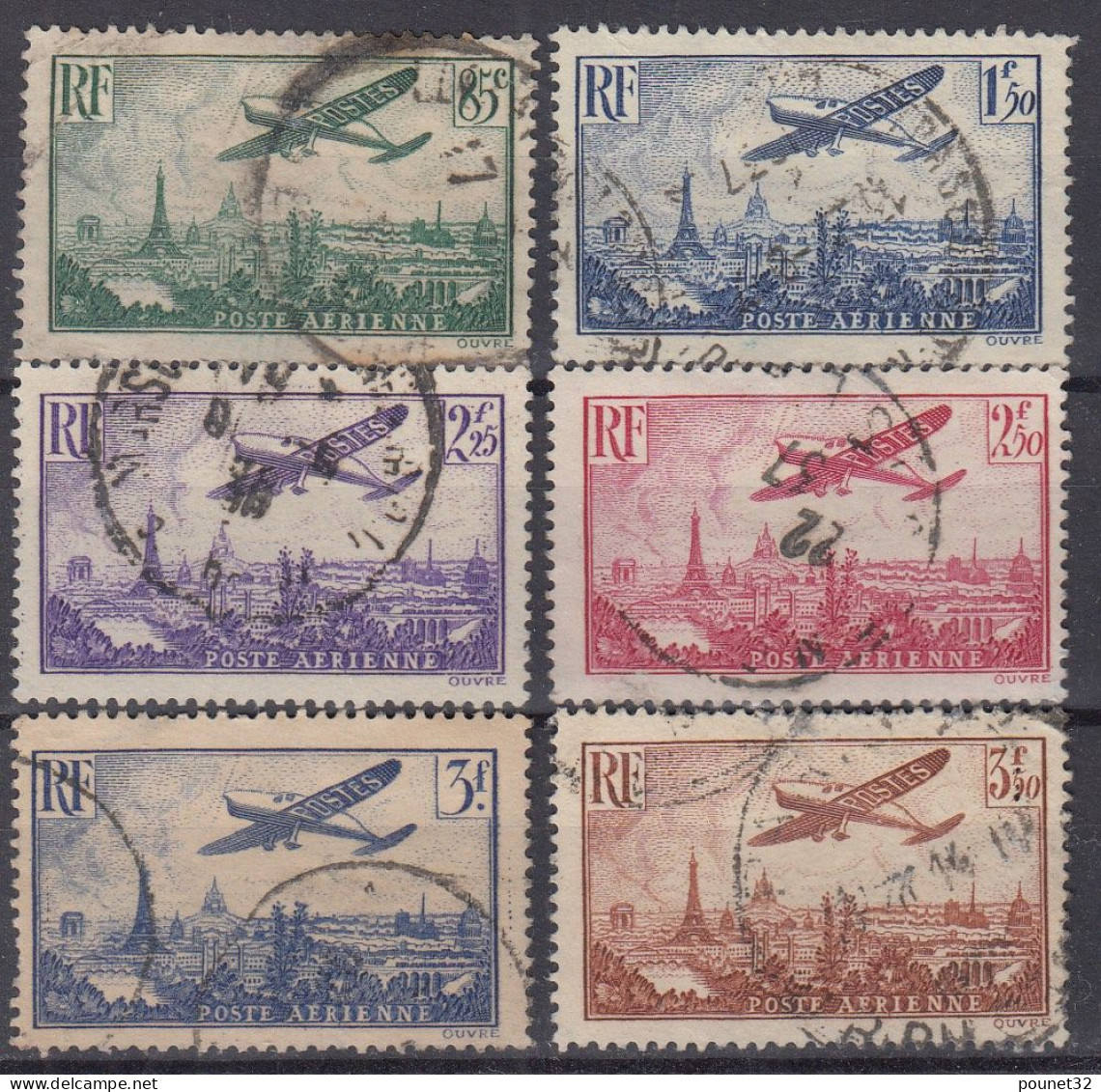 TIMBRE FRANCE POSTE AERIENNE SERIE AVION SURVOLANT PARIS N° 8/13 OBLITERES - A VOIR - 1927-1959 Oblitérés