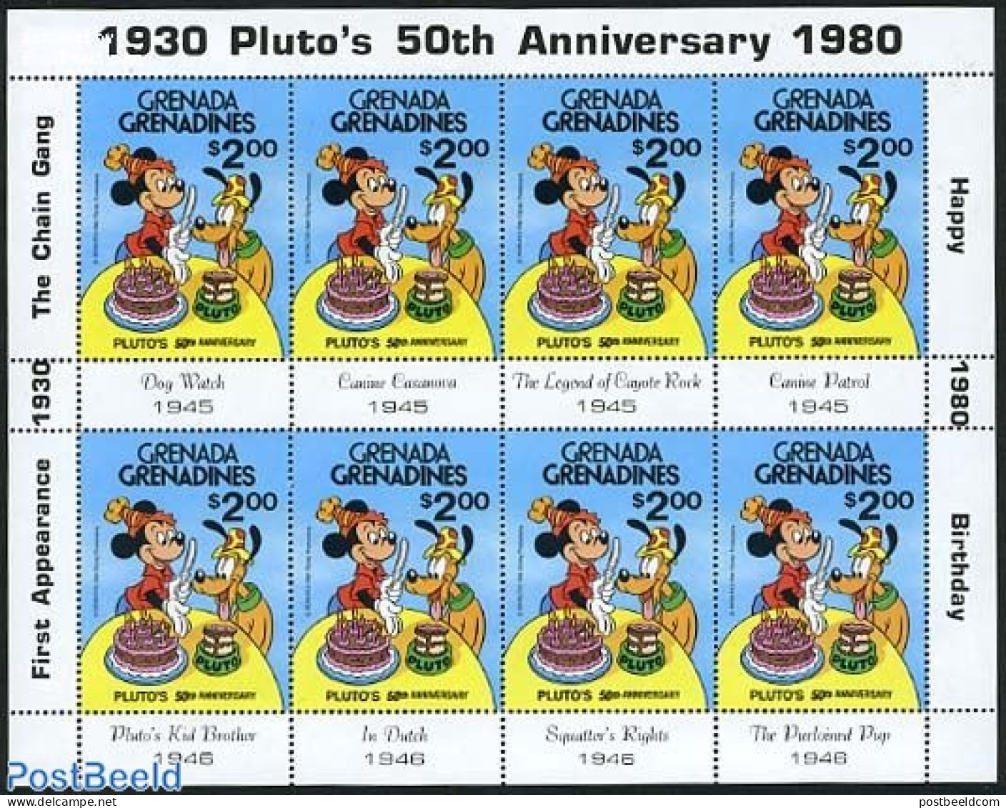Grenada Grenadines 1981 Pluto 50th Anniversary M/s, Mint NH, Art - Disney - Disney