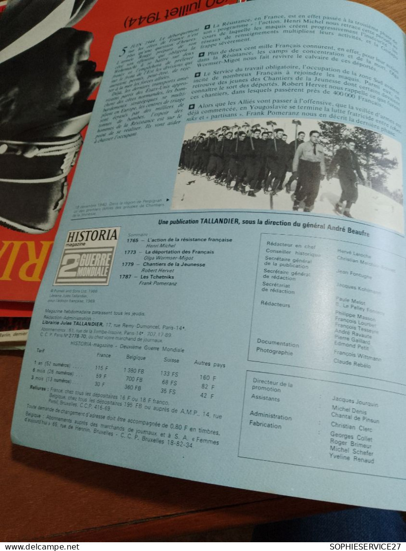 153 //  HISTORIA MAGAZINE  1969 / L'ACTION DE LA RESISTANCE - Geschiedenis