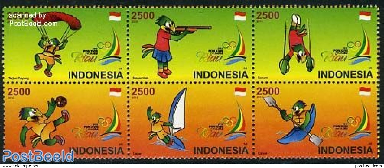 Indonesia 2012 National Sport Week 6v [++], Mint NH, Sport - Kayaks & Rowing - Parachuting - Sailing - Shooting Sports.. - Roeisport