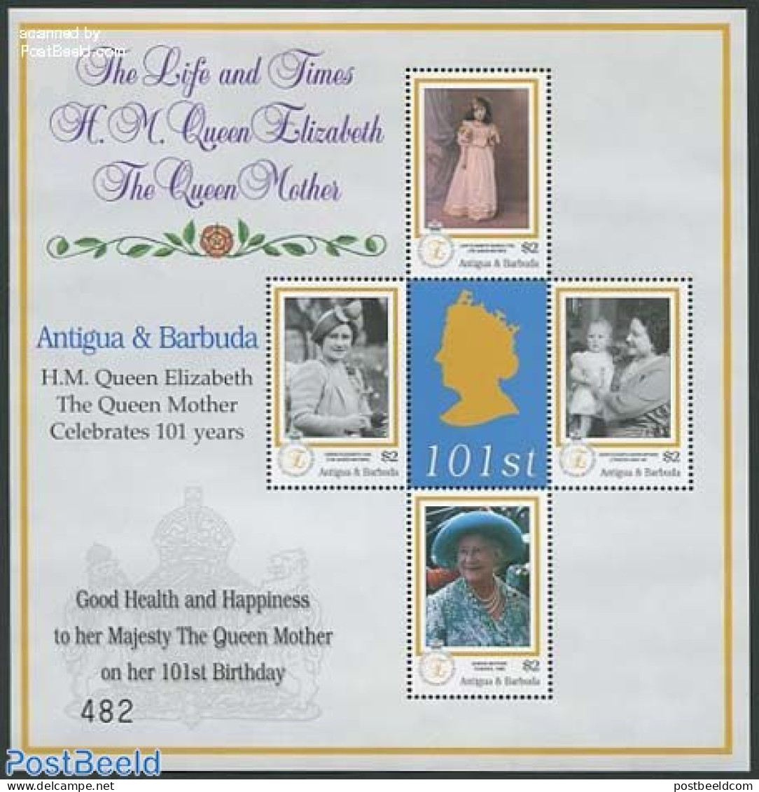 Antigua & Barbuda 2001 Queen Mother 4v M/s, Mint NH, History - Kings & Queens (Royalty) - Familias Reales