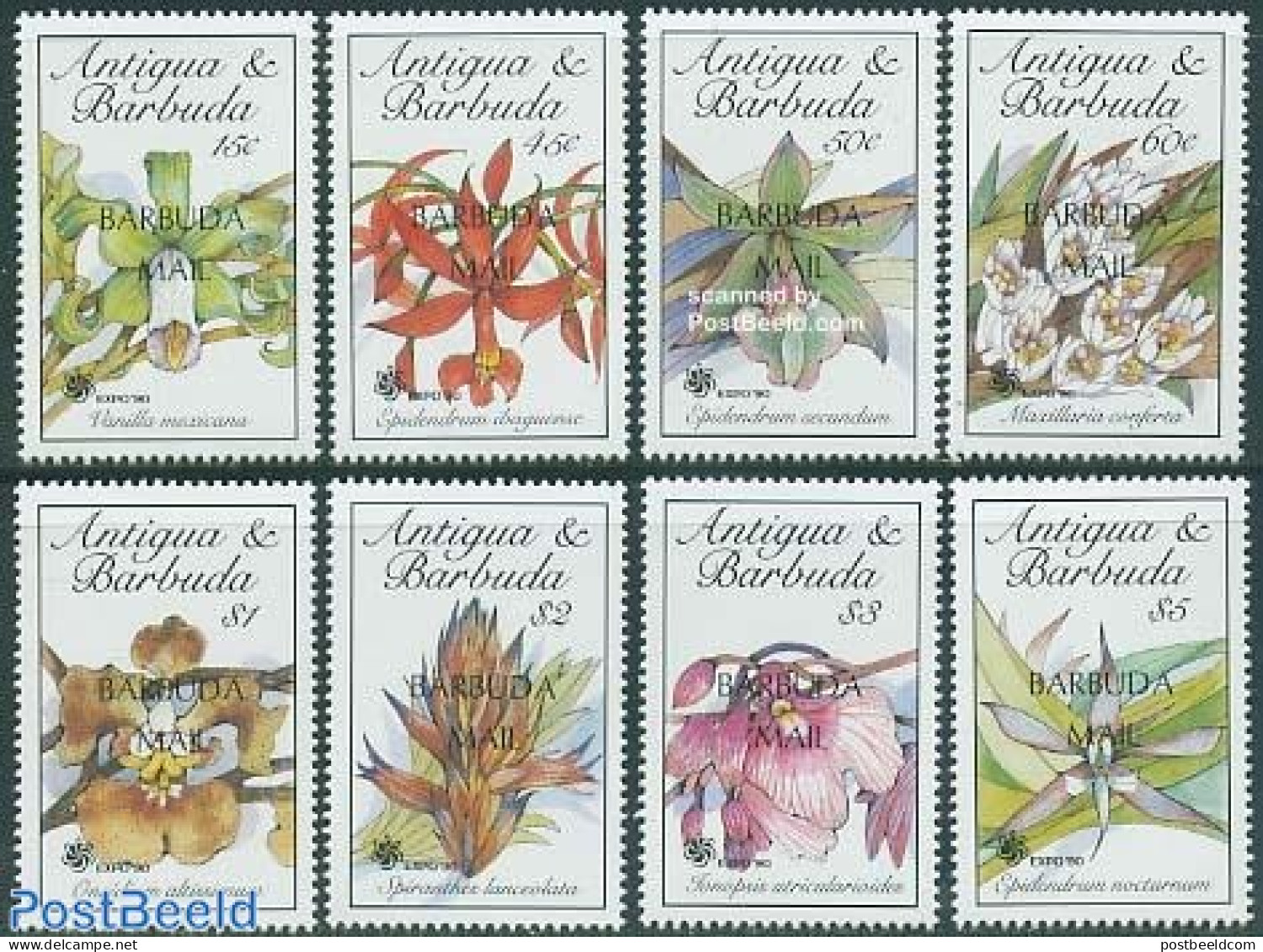 Barbuda 1990 Expo 90 8v, Mint NH, Nature - Flowers & Plants - Barbuda (...-1981)