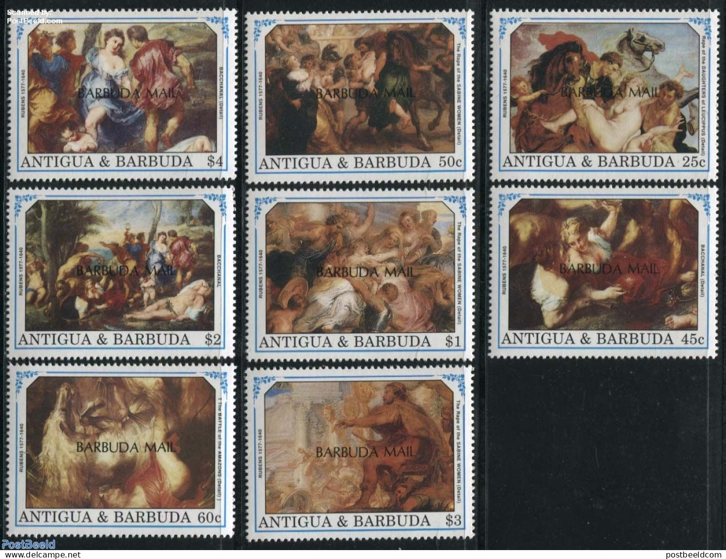 Barbuda 1991 Rubens 350th Anniversary Of Death 8v, Mint NH, Art - Paintings - Rubens - Barbuda (...-1981)