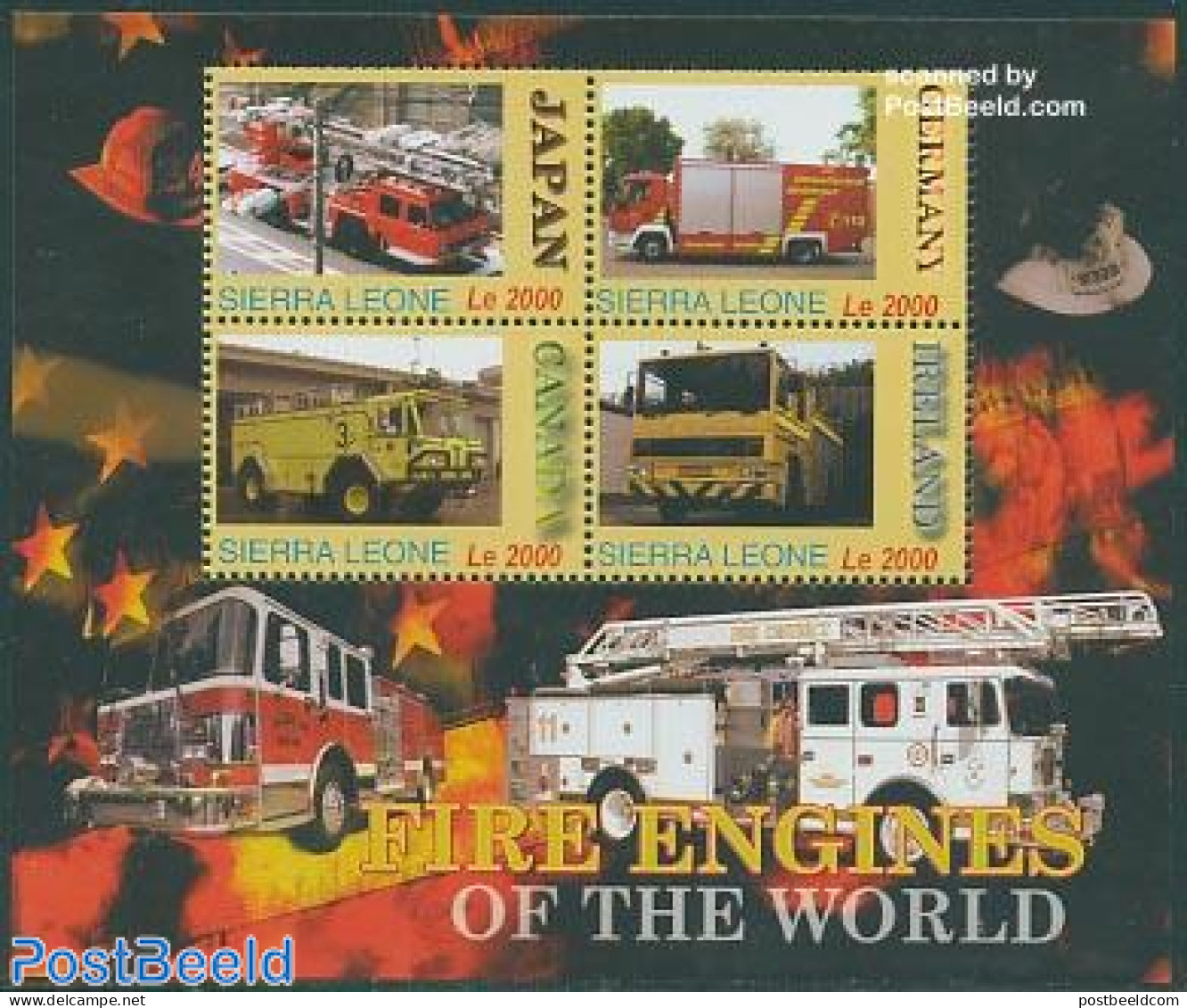 Sierra Leone 2005 Fire Engines 4v M/s, Mint NH, Transport - Automobiles - Fire Fighters & Prevention - Auto's