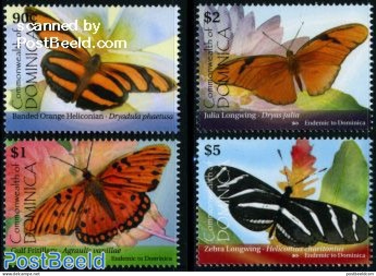 Dominica 2009 Butterflies 4V, Mint NH, Nature - Butterflies - Dominikanische Rep.