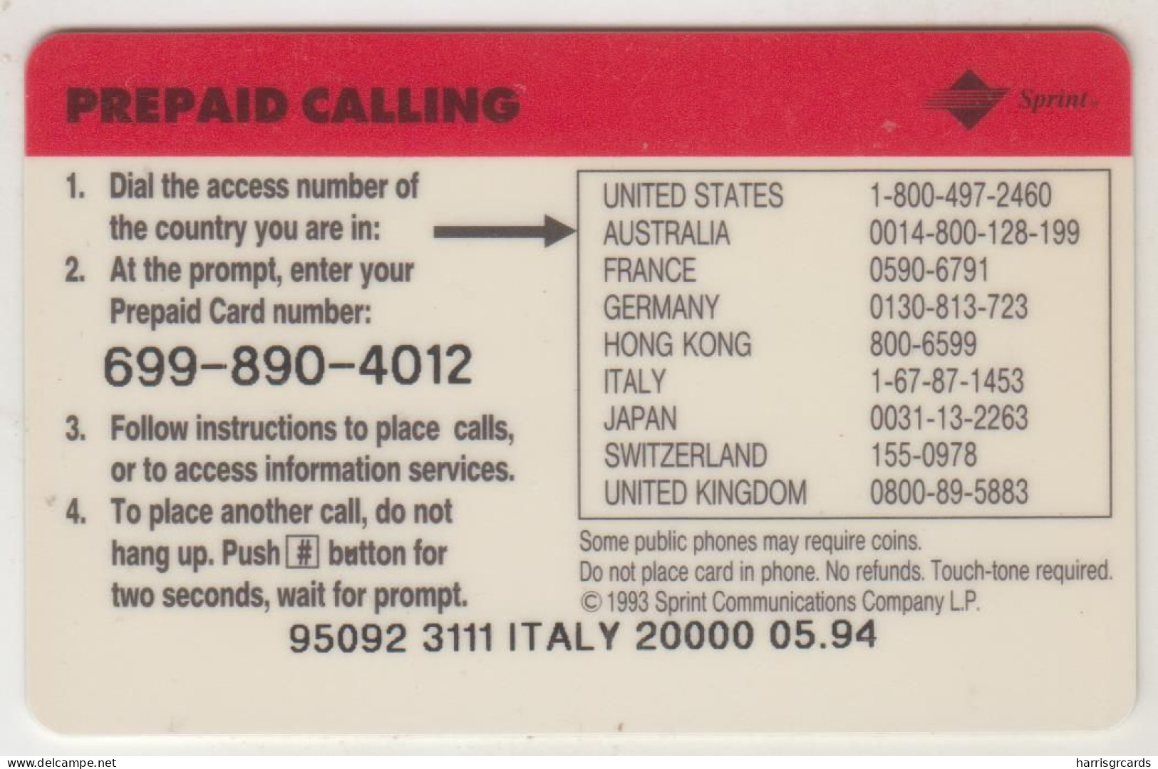 USA - WC82 Final Italy Vs Germany , Sprint Prepaid Card 10 U, Tirage 20.000, Used - Andere & Zonder Classificatie