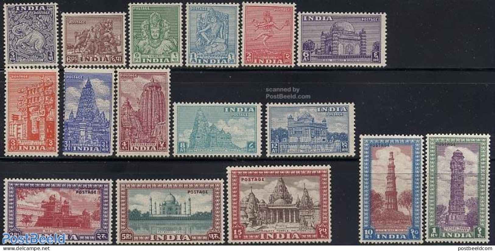 India 1949 Definitives 16v, Unused (hinged), Nature - Elephants - Unused Stamps