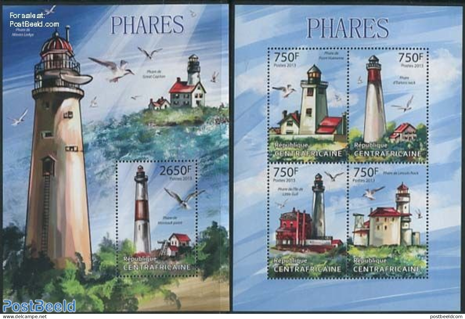 Central Africa 2013 Lighthouses 2 S/s, Mint NH, Various - Lighthouses & Safety At Sea - Leuchttürme