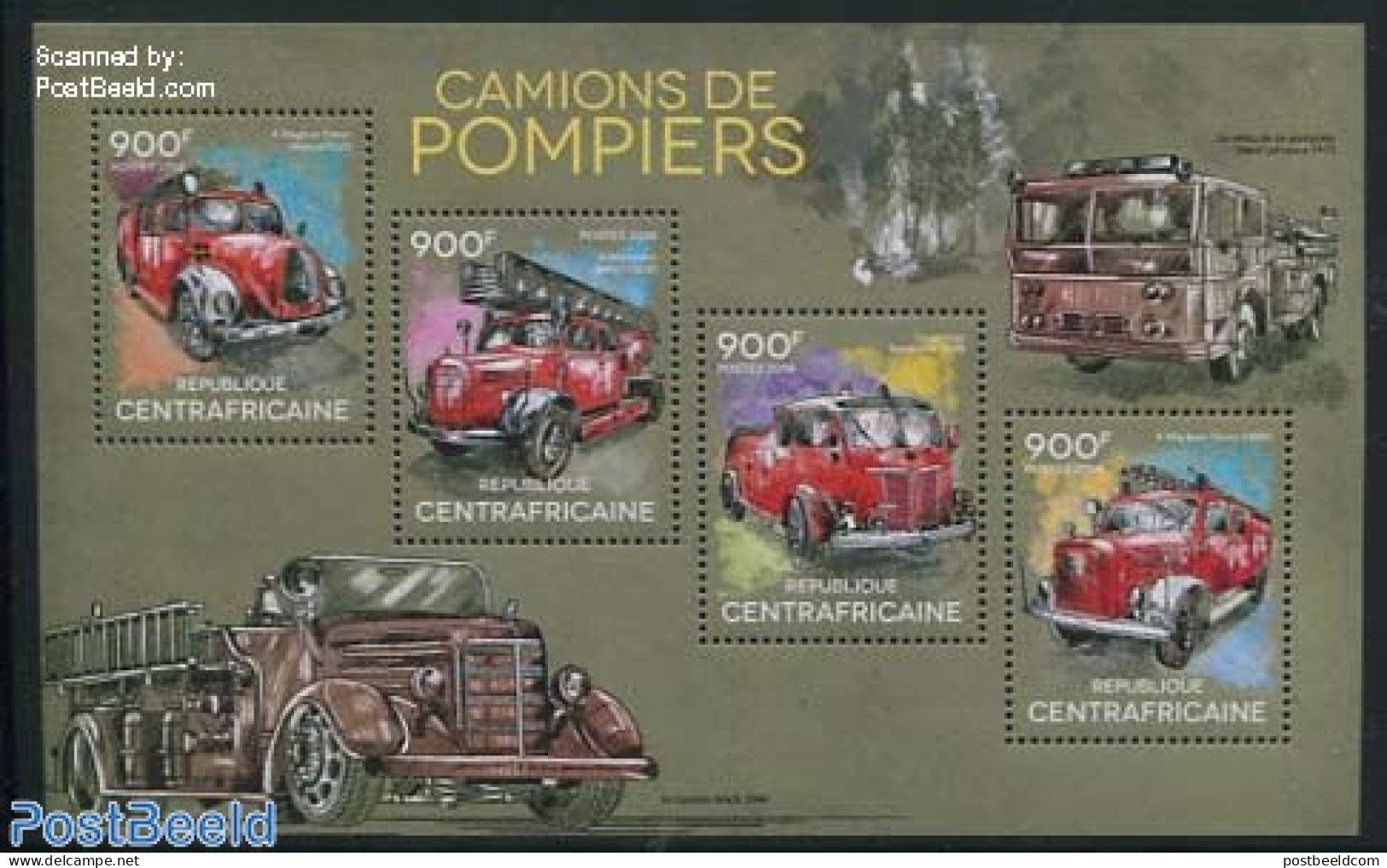 Central Africa 2014 Fire Engines 4v M/s, Mint NH, Transport - Fire Fighters & Prevention - Firemen