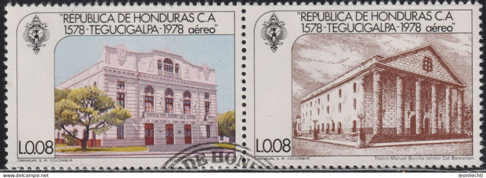 1978 Honduras AEREO ° Mi:HN 922-923, Sn:HN C649a, Yt:HN PA609-610, Sg:HN 943-944, Manuel Bonilla Theater 19th Cent. - Honduras