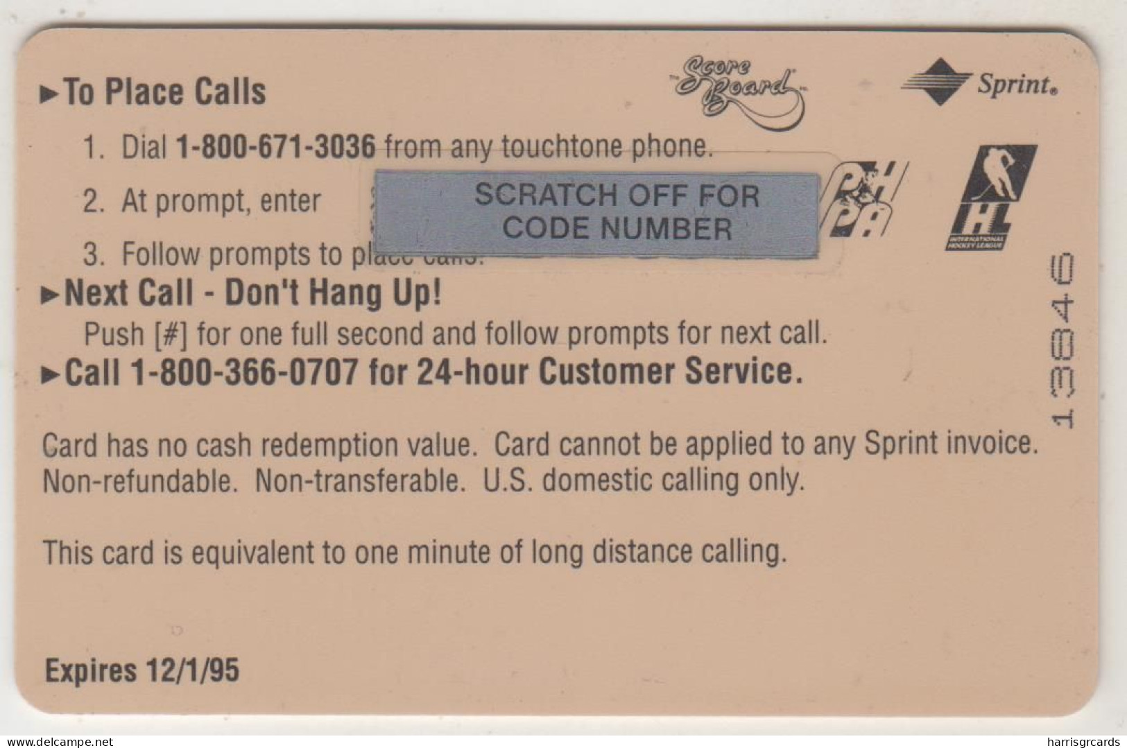 USA - Radek Bonk ,Sprint Prepaid Card, Tirage 20.605, 12/94, Mint - Sprint