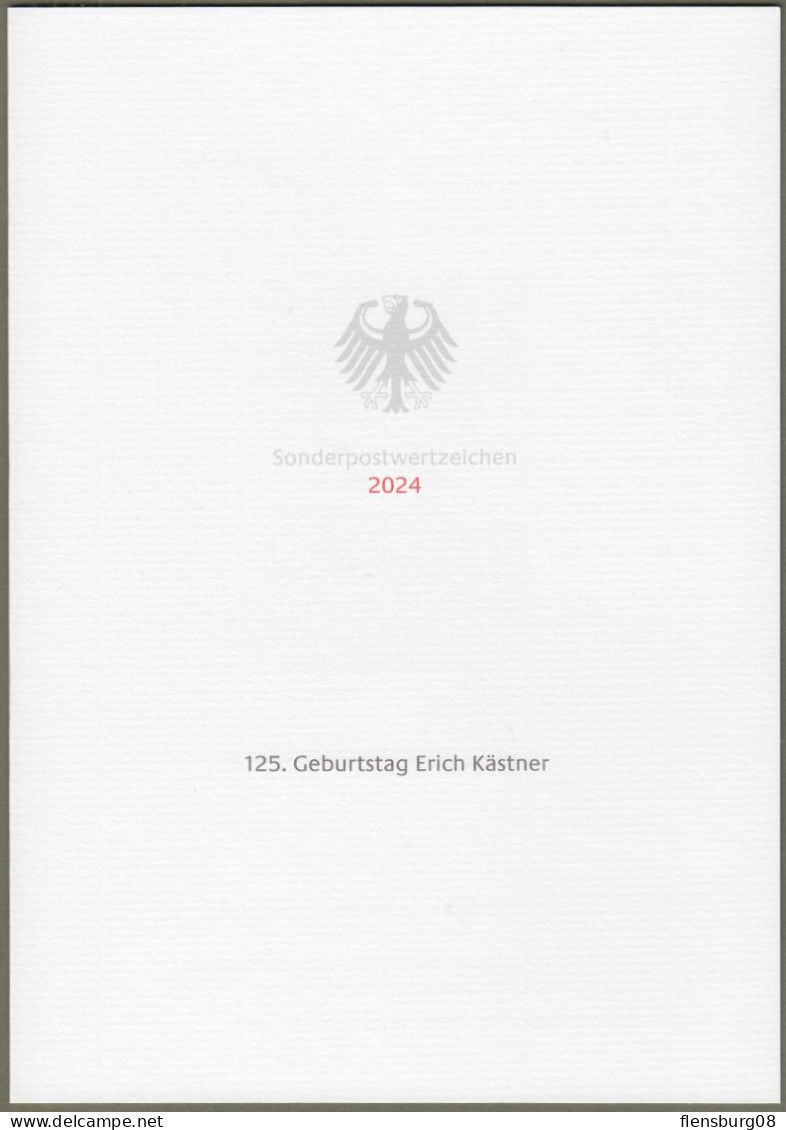 Bund: Minister Card - Ministerkarte Typ VII , Mi-Nr. 3814 ESST: " 125. Geburtstag Erich Kästner " - Covers & Documents