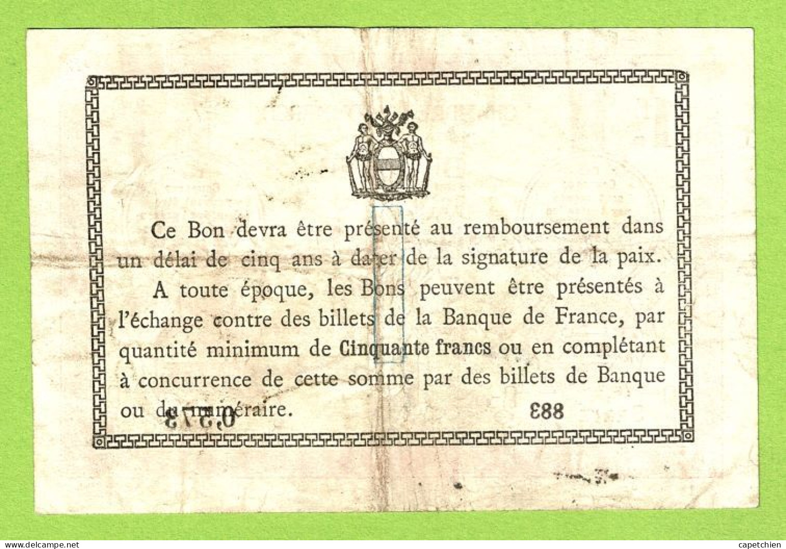 FRANCE / CHAMBRE DE COMMERCE / BETHUNE / 1 FRANC/ 17 AVRIL 1916 / SERIE 883  / N° 0573 - Camera Di Commercio