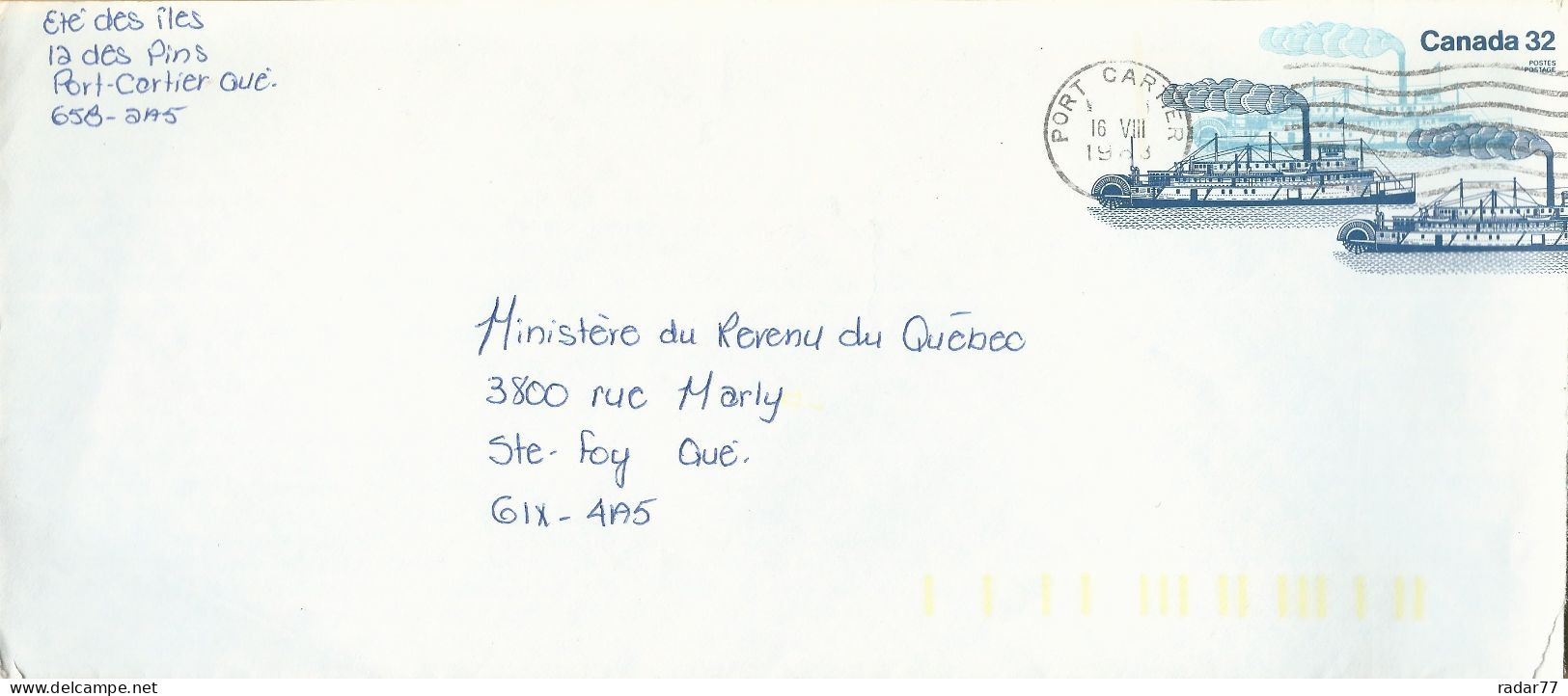 Entier Postal Canada - Vapeur à Roue Arrière Bonnington 32c Oblitéré - 1953-.... Reinado De Elizabeth II