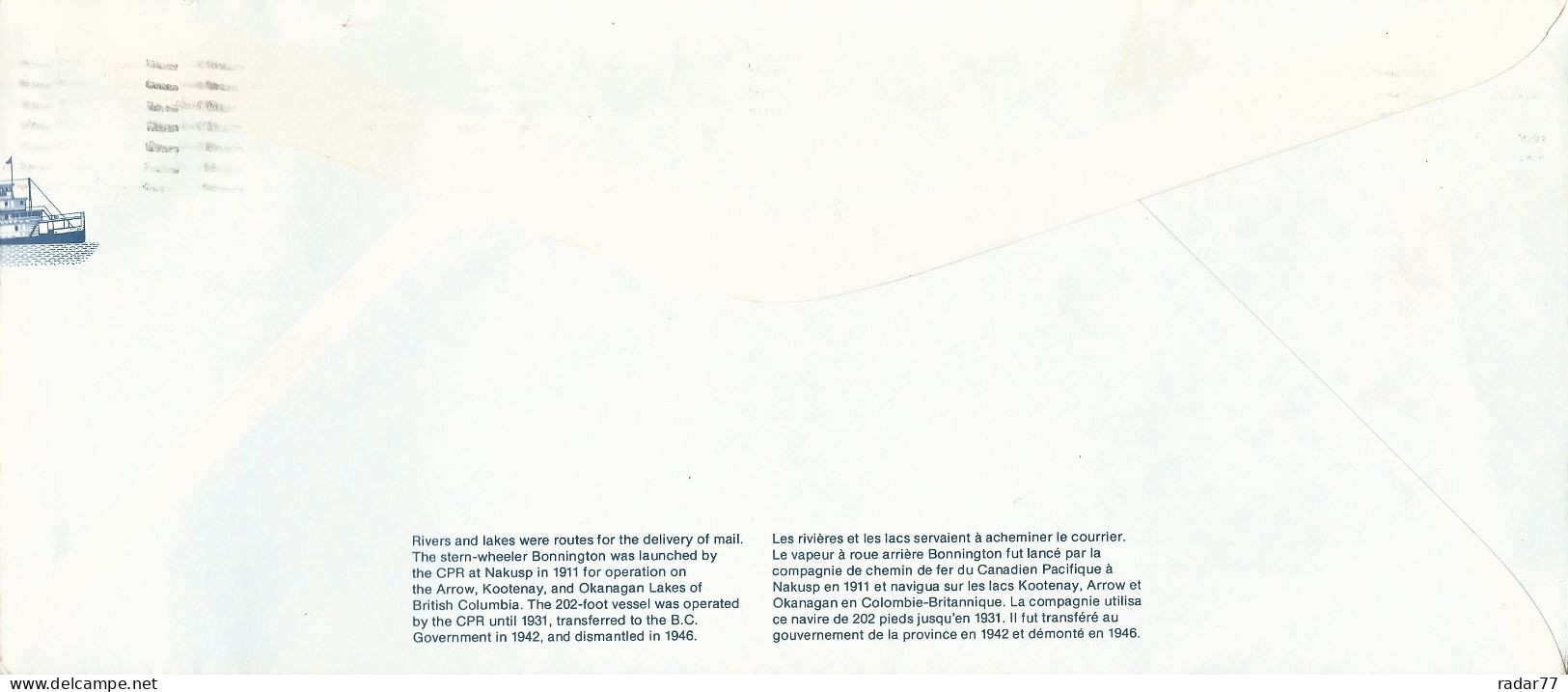 Entier Postal Canada - Vapeur à Roue Arrière Bonnington 32c Oblitéré - 1953-.... Règne D'Elizabeth II