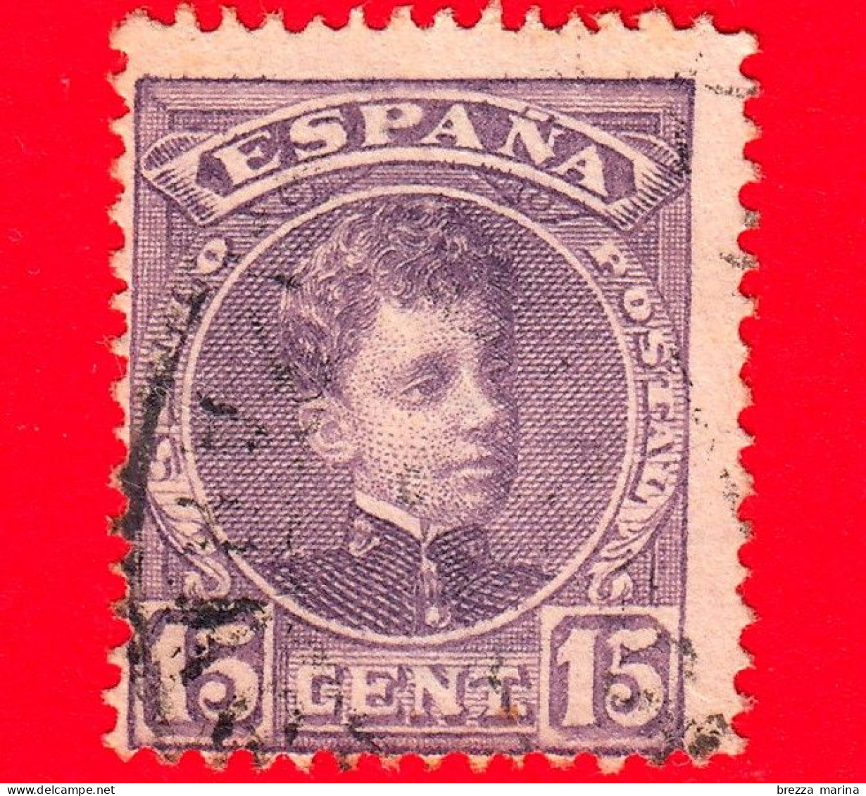 SPAGNA - Usato - 1901 - Ritratto Di Alfonso XIII Giovane - 15 Viola - Usados