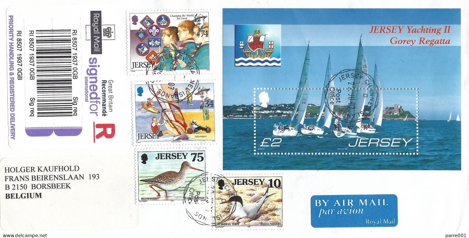 Jersey 2007 Scouting Baden Powell Tern Redshank Bird Yachting Gorey Regatta MS Registered Cover - Jersey