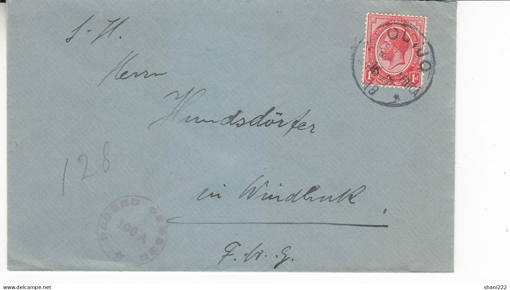 South West Africa - 1917 - 1d Letter From Outjo To Windhoek, Censor (2-142) - Südwestafrika (1923-1990)