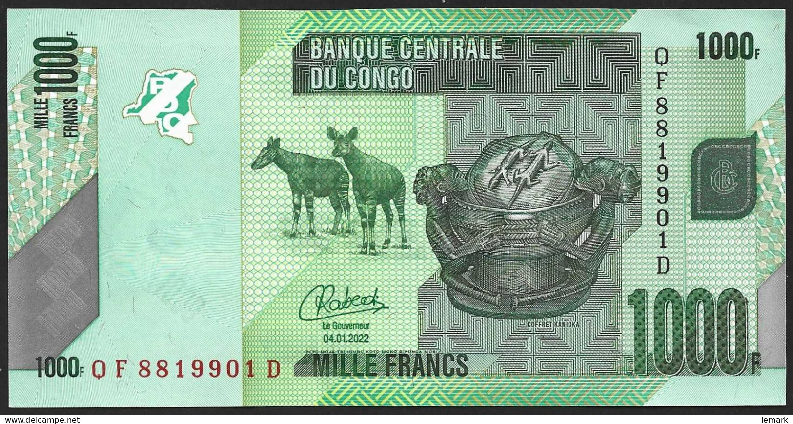 Congo DR 1000 Francs 2022 P101b UNC - República Democrática Del Congo & Zaire