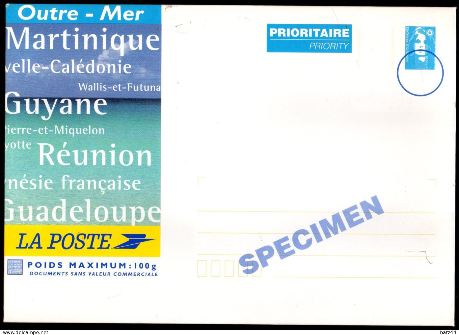 PàP Prêt-à-Poster Outre-Mer 100 G  SPECIMEN - Prêts-à-poster:  Autres (1995-...)