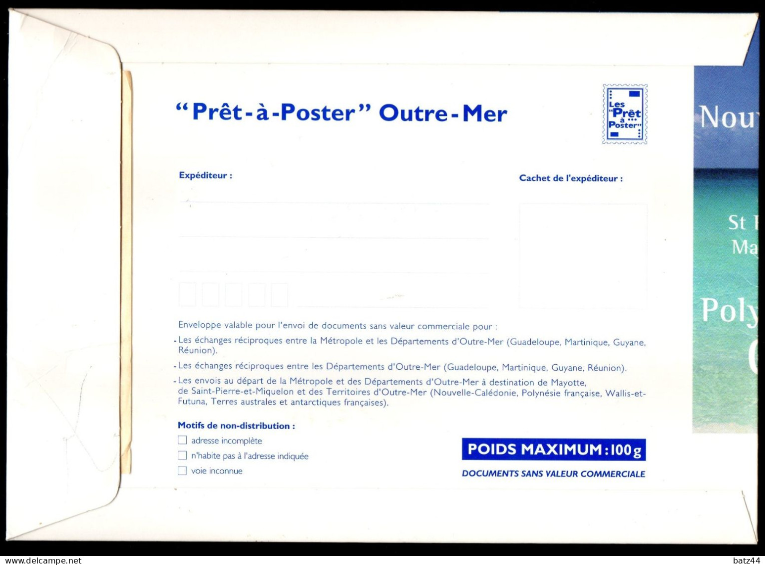 PàP Prêt-à-Poster Outre-Mer 100 G  SPECIMEN - Prêts-à-poster:  Autres (1995-...)