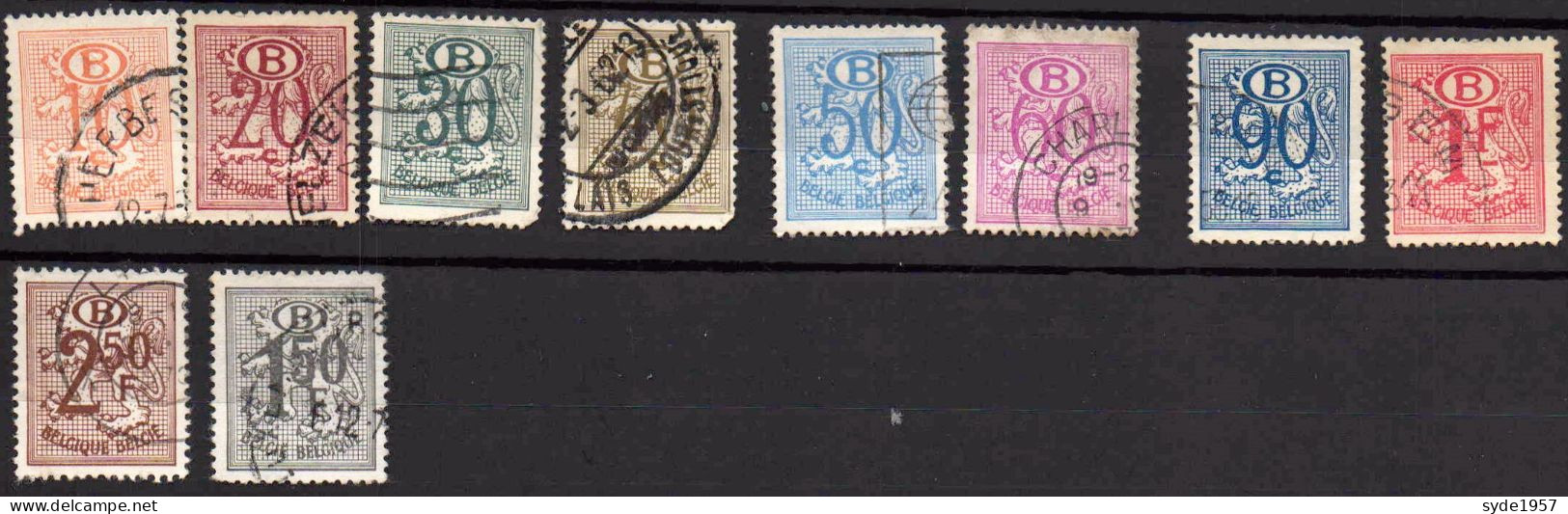 Belgique Timbres De Service 1952 + 1975  Chiffre Sur Lion Héraldique Avec Lettre B (10 Timbres) - Oblitérés