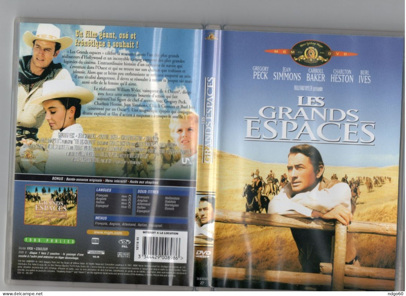 DVD Western - Les Grands Espaces (1958) Avec Gregory Peck - Western