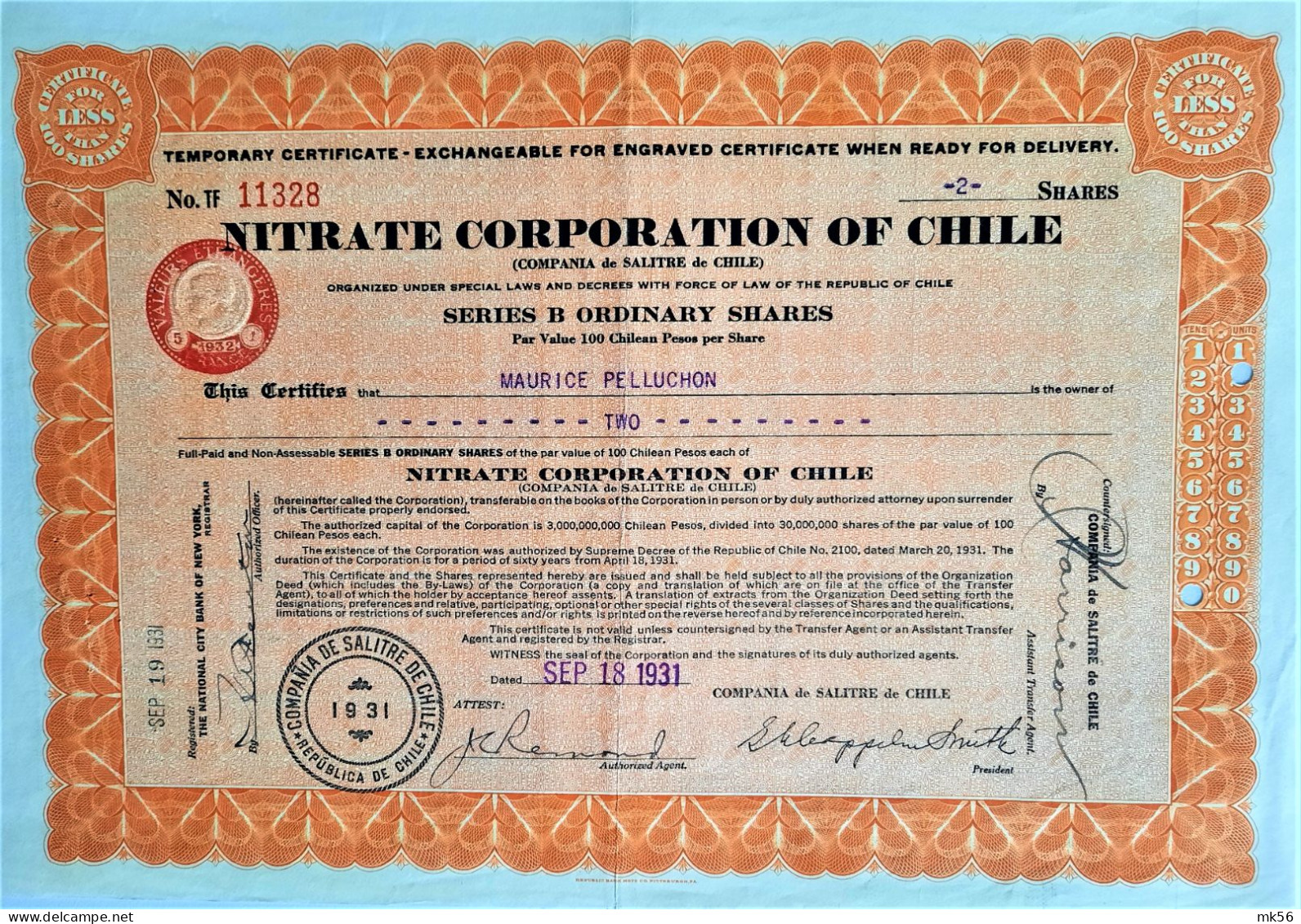 Nitrate Corporation Of Chile -1931 - Mines